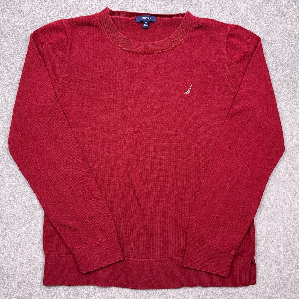 nautica lightweight sweater womens medium red mini logo